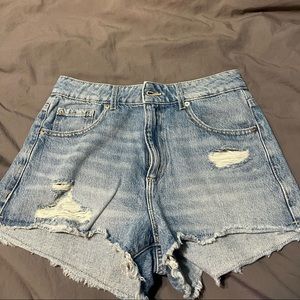 Cheeky high rise denim garage shorts